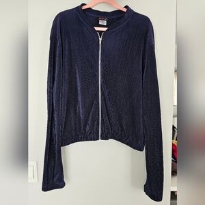 Poof Plus Size 3X Pleated Jacket Coat Light weight navy blue Satin Bomber casual